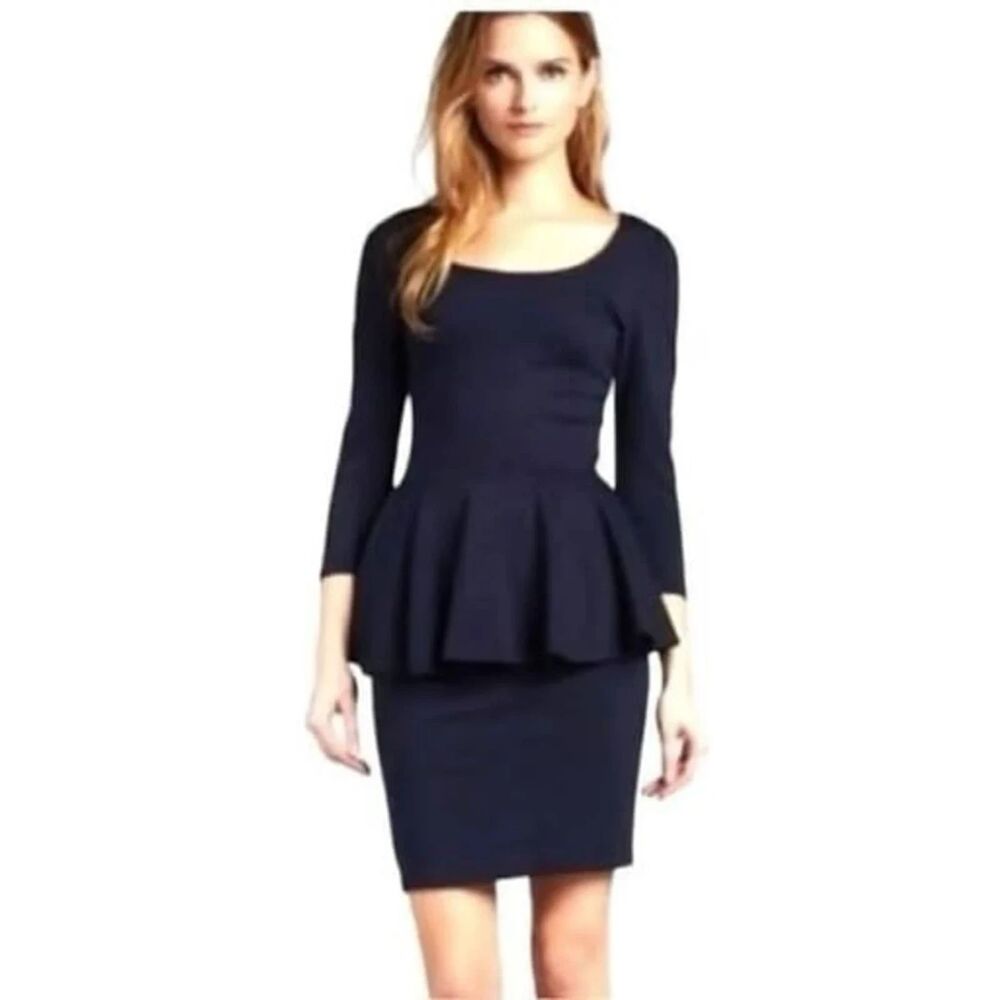 Alice + Olivia Navy Blue Employed Peplum Dress Women's Size 12 NWT